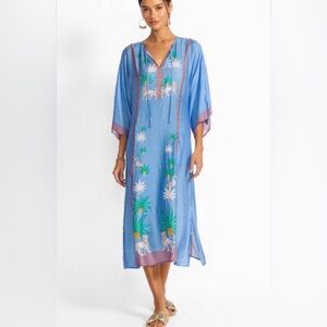 Johnny Was Paolita Avery Kaftan Cerce’s Ocean Lion Palm Tree Print Small Blue